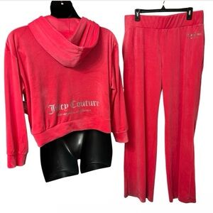 JUICY COUTURE PINK PARTY SILVER GLITTER LOGO VELOUR XL TRACKSUIT SWEATSUIT NWT